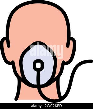 Icona piatta uomo con maschera di ossigeno. Icona trattamento macchina polmonare respiratoria aerosol. Illustrazione a colori dell'icona del vettore di trattamento del nebulizzatore per l'isol di progettazione del Web Illustrazione Vettoriale
