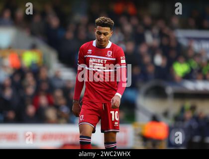 The Den, Bermondsey, Londra, Regno Unito. 13 gennaio 2024. EFL Championship Football, Millwall vs Middlesbrough; Morgan Rogers di Middlesbrough Credit: Action Plus Sports/Alamy Live News Foto Stock