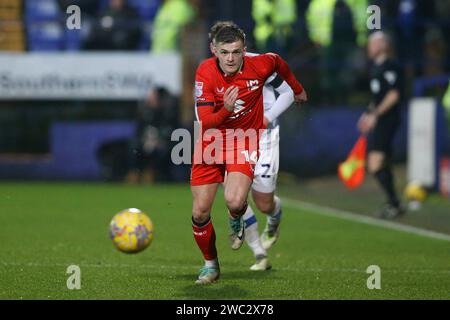 Birkenhead, Regno Unito. 13 gennaio 2024. Joe Tomlinson di Milton Keynes Dons in azione. EFL Skybet Football League Two Match, Tranmere Rovers contro MK Dons a Prenton Park, Birkenhead, Wirral sabato 13 gennaio 2024. Questa immagine può essere utilizzata solo per scopi editoriali. Solo per uso editoriale, .pic di Chris Stading/ Credit: Andrew Orchard fotografia sportiva/Alamy Live News Foto Stock