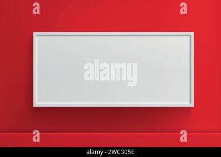 Modello di scatola luminosa vettoriale realistico, cornice per cartelloni pubblicitari su sfondo a parete Illustrazione Vettoriale