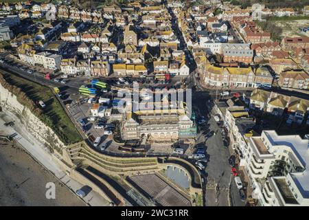 Rottingdean un villaggio nell'East Sussex, foto aerea della strada principale che guarda verso il centro del villaggio. Foto Stock