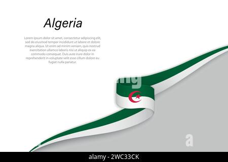 Bandiera dell'Algeria con sfondo copyspace. Modello vettore banner o barra multifunzione Illustrazione Vettoriale