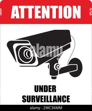 Segnale TV CC, sorveglianza di sicurezza,| segnale di avvertenza videosorveglianza Illustrazione Vettoriale