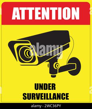 Segnale TV CC, sorveglianza di sicurezza,| segnale di avvertenza videosorveglianza Illustrazione Vettoriale