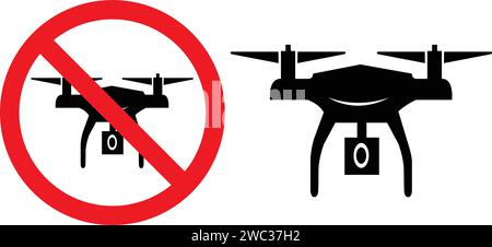 Cartello proibito per i droni, nessun drone consentito, drone Flying Illustrazione Vettoriale