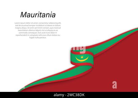 Bandiera delle onde della Mauritania con sfondo copyspace. Modello vettore banner o barra multifunzione Illustrazione Vettoriale