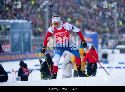 Ruhpolding, Germania. 13 gennaio 2024. Biathlon: Coppa del mondo, sprint 10 km, uomini nella Chiemgau Arena. Vitezslav Hornig dalla Repubblica ceca in azione. Crediti: Sven Hoppe/dpa/Alamy Live News Foto Stock