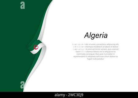 Bandiera dell'Algeria con sfondo copyspace. Modello vettore banner o barra multifunzione Illustrazione Vettoriale