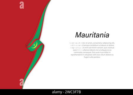 Bandiera delle onde della Mauritania con sfondo copyspace. Modello vettore banner o barra multifunzione Illustrazione Vettoriale