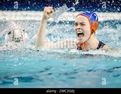 EINDHOVEN - Marit van der Weijden dei Paesi Bassi reagisce durante la finale del Campionato europeo di pallanuoto tra Paesi Bassi e Spagna nello Stadio di nuoto Pieter van den Hoogenband. ANP SEM VAN DER WAL Foto Stock