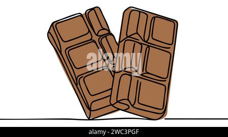 World Chocolate day. Continuous one line drawing of half opened chocolate bar hand drawn vector illustration. Single line drawing. Illustrazione Vettoriale