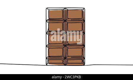Giornata mondiale del cioccolato. Disegno continuo a una linea di una barretta di cioccolato aperta a metà illustrazione vettoriale disegnata a mano. Disegno a linea singola. Illustrazione Vettoriale