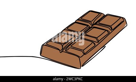 Giornata mondiale del cioccolato. Disegno continuo a una linea di una barretta di cioccolato aperta a metà illustrazione vettoriale disegnata a mano. Disegno a linea singola. Illustrazione Vettoriale