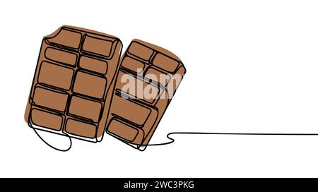 Giornata mondiale del cioccolato. Disegno continuo a una linea di una barretta di cioccolato aperta a metà illustrazione vettoriale disegnata a mano. Disegno a linea singola. Illustrazione Vettoriale