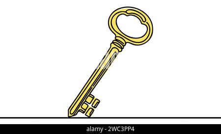 Disegno di una sola chiave precedente con stile di una linea continua di colore nero. Disegno automatico. Illustrazione Vettoriale