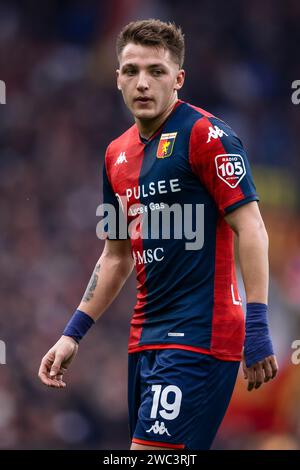 Genova, Italia. 13 gennaio 2024. Mateo Retegui del Genoa CFC guarda in scena la partita di serie A tra Genoa CFC e Torino FC. Crediti: Nicolò campo/Alamy Live News Foto Stock