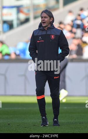 Napoli, Italia. 13 gennaio 2024. Filippo Inzaghi Capo allenatore della US Salernitana durante la partita di serie A tra SSC Napoli e US Salernitana allo Stadio Diego Armando Maradona Napoli Italia il 13 gennaio 2024. Credito: Franco Romano/Alamy Live News Foto Stock