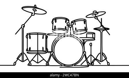 Un disegno a linea singola del set di fascette per tamburi. Concetto di strumenti musicali a percussione. Illustrazione vettoriale grafica trendy con disegno a linea continua Illustrazione Vettoriale
