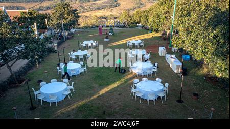 Pidoma resort, Krong San Monourom, Cambogia - 30 dicembre 2023: Prepararsi per la festa di fine anno al resort Pidoma a Krong Saen Monourom, Cambogia Foto Stock