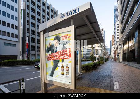 Tokyo, Giappone, gennaio 2024. il rifugio coperto per prendere i taxi in una strada nel centro della città Foto Stock