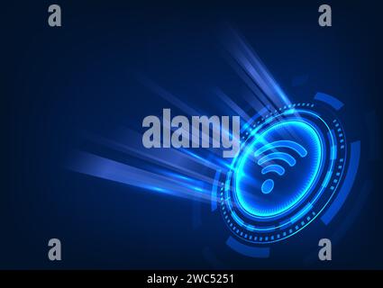 Tecnologia WiFi background all'interno del cerchio digitale high-tech concetto Wi-Fi che utilizza onde per trasmettere dati ai dispositivi per fornire accesso a Internet, brochure Illustrazione Vettoriale