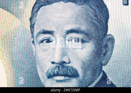 Natsume Soseki un ritratto di primo piano dal denaro giapponese - yen Foto Stock