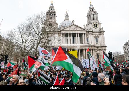 Londra, Regno Unito. 13 gennaio 2024. Migliaia di persone marciano per la “marcia nazionale per la Palestina” nel centro di Londra a sostegno della Palestina e chiedono un cessate il fuoco tra Israele e Hamas. Crediti: Andrea Domeniconi/Alamy Live News Foto Stock