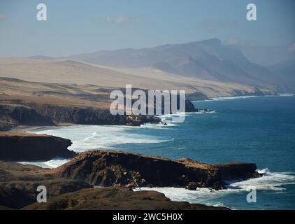 Parco naturale di Jandia visto dalla costa occidentale, a sud di Fuerteventura, Isole Canarie Foto Stock