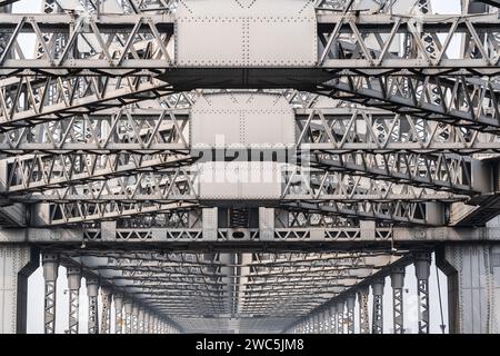 Dettaglio dell'iconico ponte Howrah a Calcutta, Bengala Occidentale, India. Foto Stock