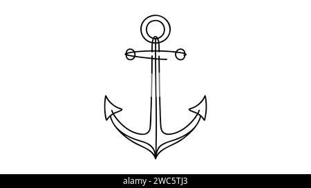 Disegno a linea continua dell'ancora. Icona di ancoraggio lineare. Sfondo del disegno a una linea. Illustrazione vettoriale. Icona di linea continua ancora. Illustrazione Vettoriale