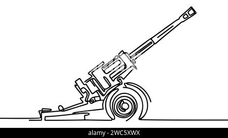 Cannone d'artiglieria per il tiro a cavallo contro obiettivi coperti e strutture difensive. Disegno di una linea per usi diversi. Illustrazione vettoriale. Illustrazione Vettoriale