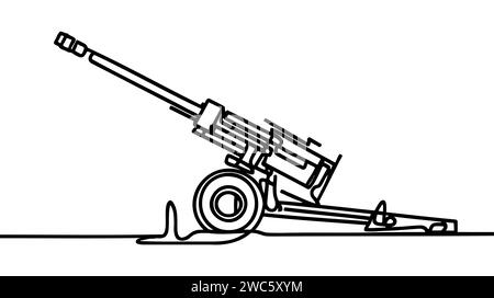 Cannone d'artiglieria per il tiro a cavallo contro obiettivi coperti e strutture difensive. Disegno di una linea per usi diversi. Illustrazione vettoriale. Illustrazione Vettoriale