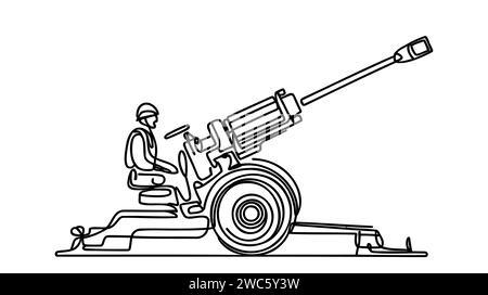 Cannone d'artiglieria per il tiro a cavallo contro obiettivi coperti e strutture difensive. Disegno di una linea per usi diversi. Illustrazione vettoriale. Illustrazione Vettoriale