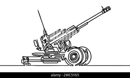 Cannone d'artiglieria per il tiro a cavallo contro obiettivi coperti e strutture difensive. Disegno di una linea per usi diversi. Illustrazione vettoriale. Illustrazione Vettoriale