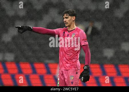 14 gennaio 2024; CommBank Stadium, Sydney, NSW, Australia: A-League Football, Perth Glory contro Wellington Phoenix; Cameron Cook di Perth Glory Foto Stock