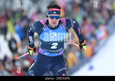 14 gennaio 2024, Baviera, Ruhpolding: Biathlon: Coppa del mondo, inseguimento 12,5 km, uomini. Tommaso Giacomel dall'Italia in azione. Foto: Sven Hoppe/dpa Foto Stock