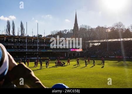 Bath, Regno Unito. 14 gennaio 2024. Una visione del gioco durante la partita della Investec Champions Cup tra Bath e Racing 92 presso il campo ricreativo. Crediti: Ben Whitley/Alamy Live News Foto Stock