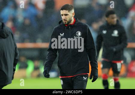 ROTTERDAM, NEDERLAND - 14 GENNAIO: Riscaldamento di Luka Ivanusec di Feyenoord durante la partita olandese Eredivisie tra Feyenoord e NEC Nijmegen allo Stadion Feijenoord il 14 gennaio 2024 a Rotterdam, Nederland. (Foto di Hans van der Valk/Orange Pictures) Foto Stock