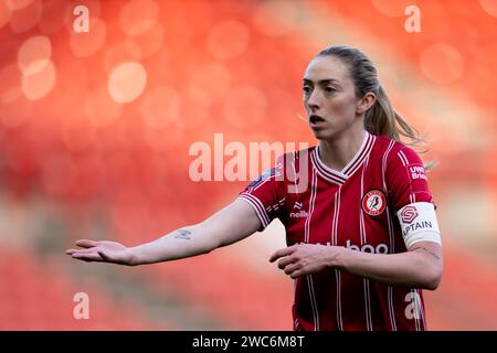 Bristol, Regno Unito. 14 gennaio 2024. Megan Connolly di Bristol City Women durante il quarto turno di fa Cup femminile tra Bristol City Women e Liverpool Women all'Ashton Gate di Bristol il 14 gennaio 2024. Questa immagine può essere utilizzata solo per scopi editoriali. Solo per uso editoriale. Credito: Ashley Crowden/Alamy Live News Foto Stock