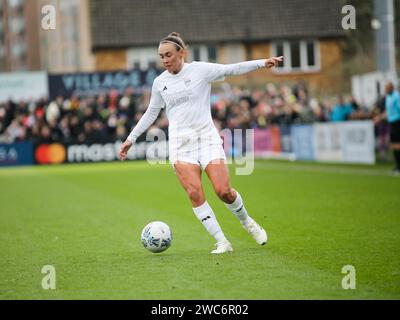 Londra, Regno Unito. 14 gennaio 2024. Londra, Inghilterra, 14 gennaio 2024: Caitlin Foord (19 Arsenal) in azione durante la partita di Adobe Womens fa Cup tra Arsenal e Watford al Mangata Pay UK Stadium Meadow Park di Londra, Inghilterra. (Jay Patel/SPP) credito: SPP Sport Press Photo. /Alamy Live News Foto Stock