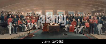 Firma del trattato di Nanchino a bordo della HMS Cornwallis, prima guerra dell'oppio, 1842 Foto Stock