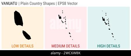 Vanuatu - forma semplice di campagna. Mappe dettagliate basse, medie e alte di Vanuatu. Illustrazione del vettore EPS8. Illustrazione Vettoriale