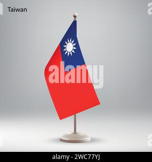 Bandiera di Taiwan appesa a un cavalletto. Utilizzabile per riunioni o conferenze Illustrazione Vettoriale