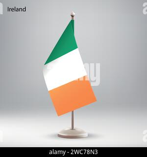 Bandiera dell'Irlanda appesa a una bandiera. Utilizzabile per riunioni o conferenze Illustrazione Vettoriale
