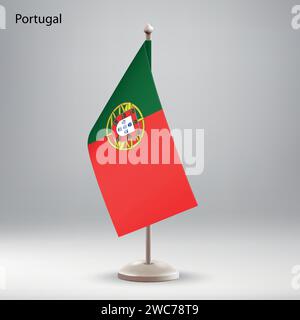 Bandiera del Portogallo appesa a un banco di bandiera. Utilizzabile per riunioni o conferenze Illustrazione Vettoriale