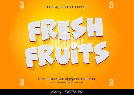 Cartone animato 3D Fresh Fruit con effetto testo modificabile. Illustrazione Vettoriale