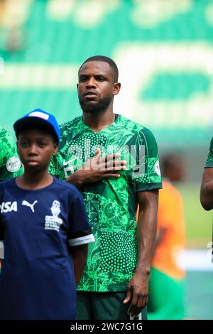 Abidjan, Nigeria. 14 gennaio 2024. Nigeria contro Guinea equitoriale. Coppa d'Africa AFCON 2023. Onyeka Frank. Victor modo Foto Stock