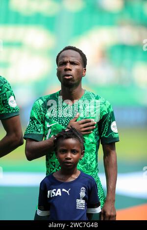 Abidjan, Nigeria. 14 gennaio 2024. Nigeria contro Guinea equitoriale. Coppa d'Africa AFCON 2023. Alhassan Yusuf. Victor modo Foto Stock