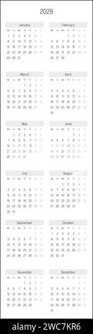 Calendario mensile dell'anno 2024. La settimana inizia la domenica. Blocco  di mesi in due file e sei colonne disposizione orizzontale. Design  minimalista e sottile. Illustrazione vettoriale Immagine e Vettoriale -  Alamy