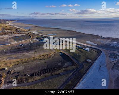 Vista aerea della centrale elettrica di Aberthaw, Gileston, vale of Glamorgan: Phillip Roberts Foto Stock